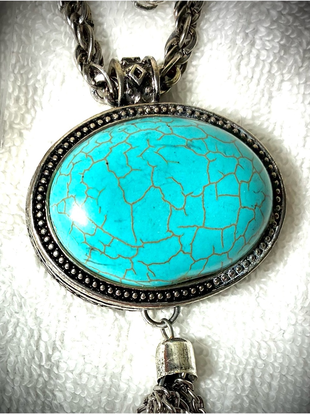 Faux Turquoise Oval Pendant Necklace and Earrings